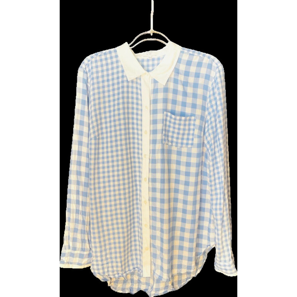 Crown & Ivy blue  & white Gingham Check white  Collared Long Sleeve Shirt - Picture 2 of 7
